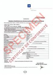 Certificat de conformité Opel Certificat de conformité Opel